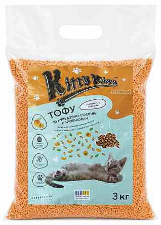 Наполнитель Кити Кис Kitty Kiss Тофу кукурузно-соевый для кошек с персиком, 3 кг Винница