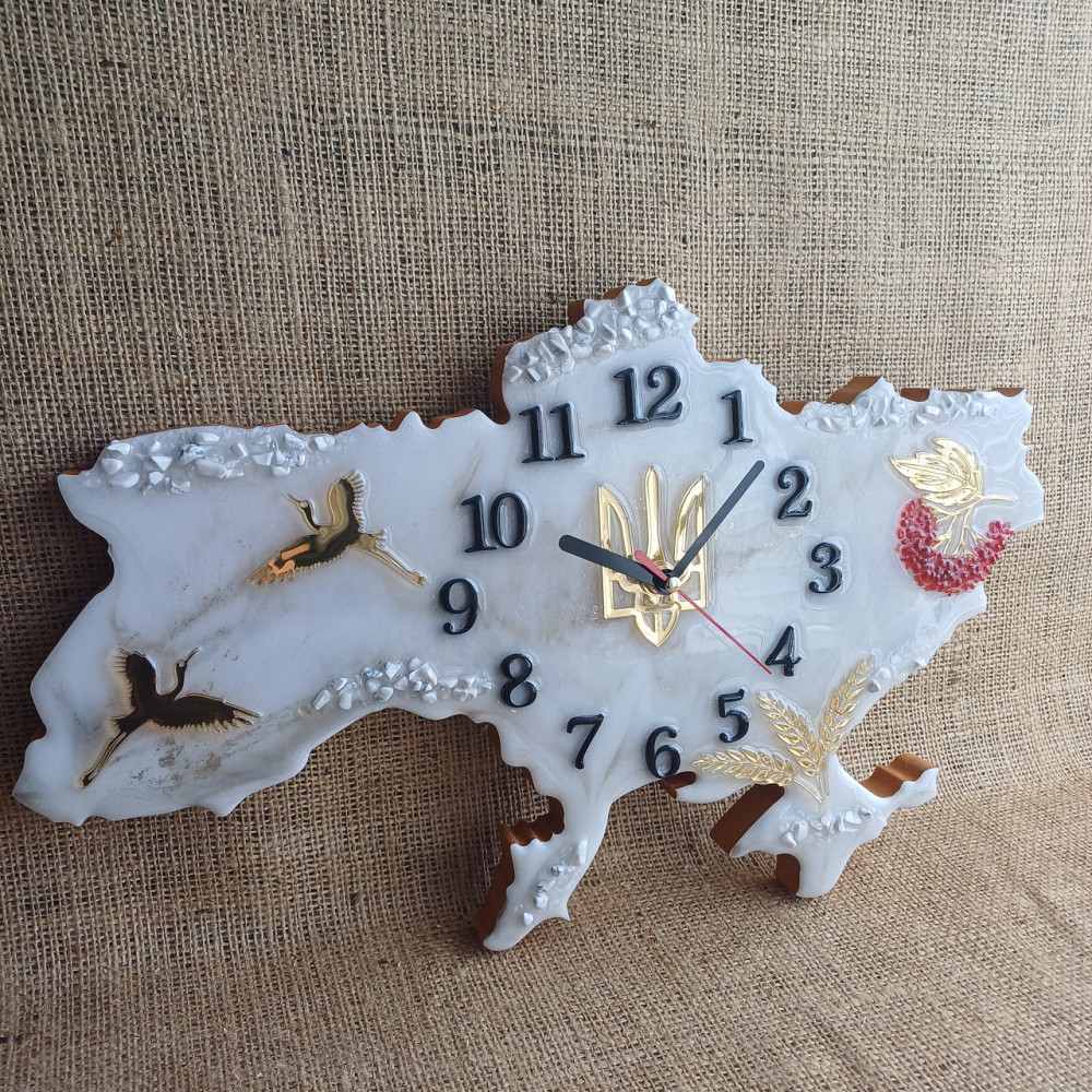Годинник настінний 100*65 см з епоксидної смоли ручної роботи "Карта України" Дніпро - фото 2