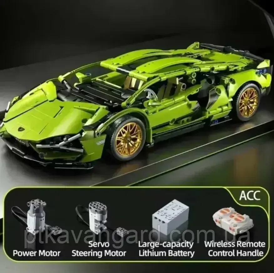 Конструктор на радиоуправлении машинка Ламборгини Сиан 1280 деталей с пультом зеленая J 2002 M Хмельницкий - изображение 3