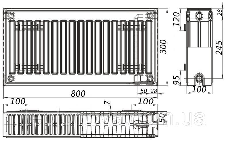 Радиатор стальной панельный KALITE 22 низ/справа 300x800 (без INNER) Черновцы - изображение 3