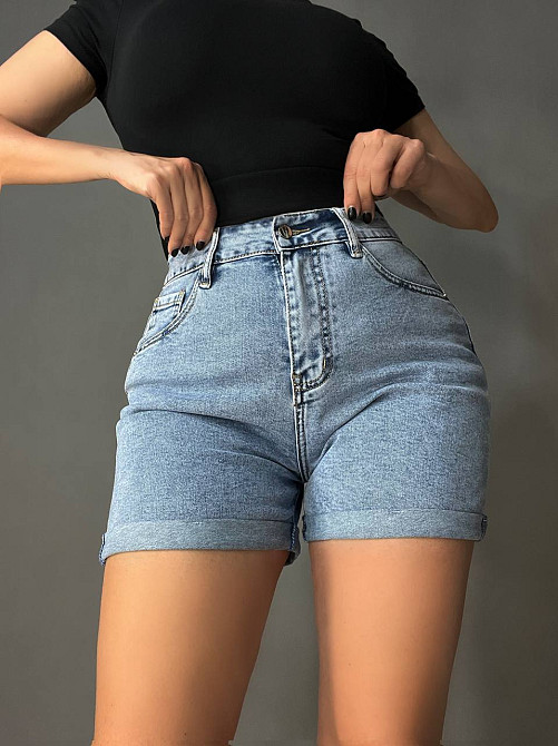 Шорти жіночі джинсові Derun 7025-7027-7028-7030 з підворотом та ременем стрейчеві блакитні, блакитний, 31, 31, 81 см, 115 см Київ - фото 17