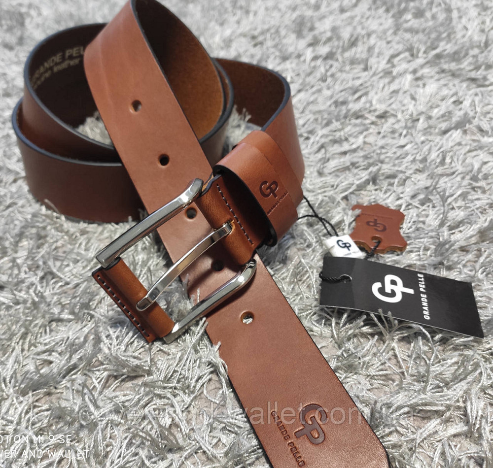Чоловічий рудий шкіряний ремінь під штани та джинси Grande Pelle Calvin Київ - фото 4