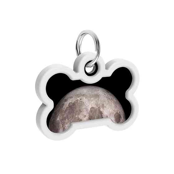 Адресник для собак і котів металевий WAUDOG Smart ID з QR паспортом, малюнок "Місяць", кістка, Д 40 мм, Ш 28 мм Київ