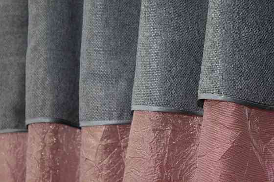 Кухонные шторы VR-Textil № 073к с ламбрекеном и подхватами розово-золотистый с серым 275х170 см (52-0370) Киев