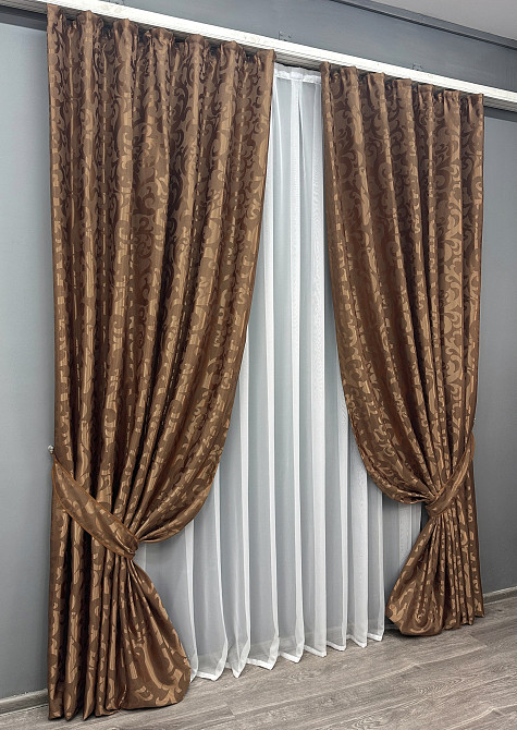 Комплект готових штор VR-Textil Жакард Вензель № 478ш Світло-коричневий 150х270 см 2 шт (30-219) Київ - фото 18