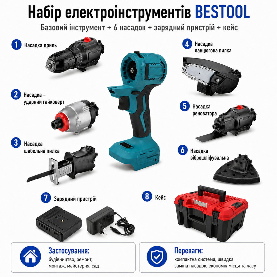 Многофункциональный набор электрических инструментов 9 в 1 с сменными насадками. (310859002) Киев - изображение 16