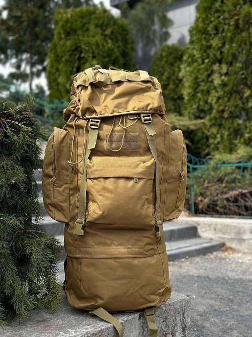 Міцний водонепроникний тактичний рюкзак койот з матеріалу оксфорд з системою molle 120 літрів Львів - фото 6