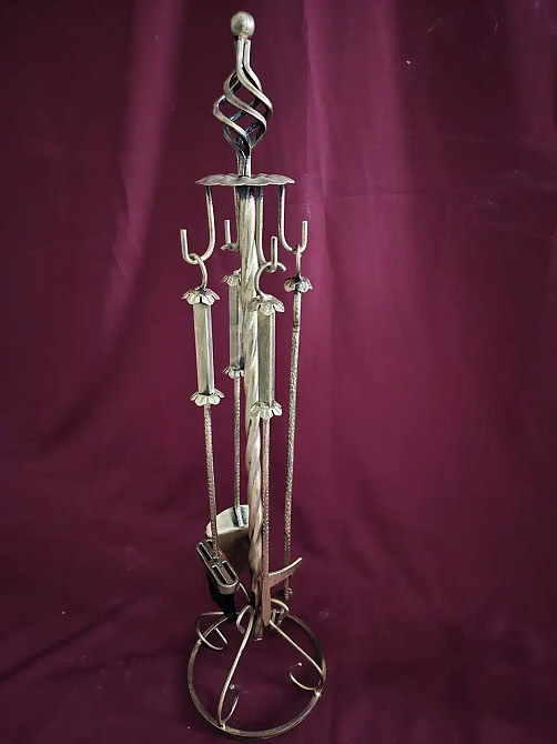 Кований набір для каміну K-008 (стійка, совок, щітка, кочерга, щипці) Київ - фото 1