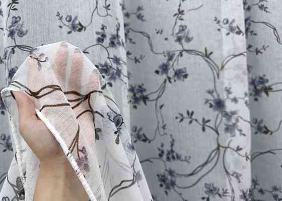 Тюль VR-Textil 1325т Flora Батист Білий з синьо-чорним принтом 300х270 см (42-0026) Київ