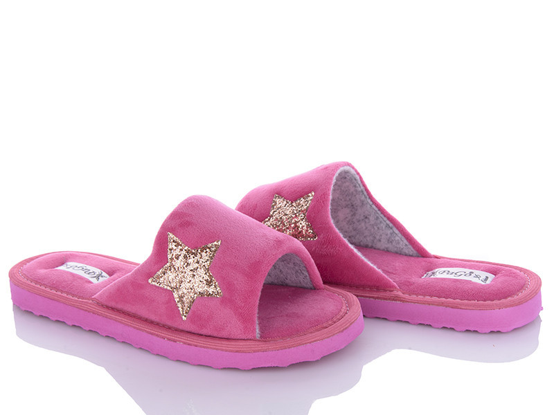 Жіночі домашні капці відкриті велюрові рожеві "Pago" зірка розова Одеса - фото 1