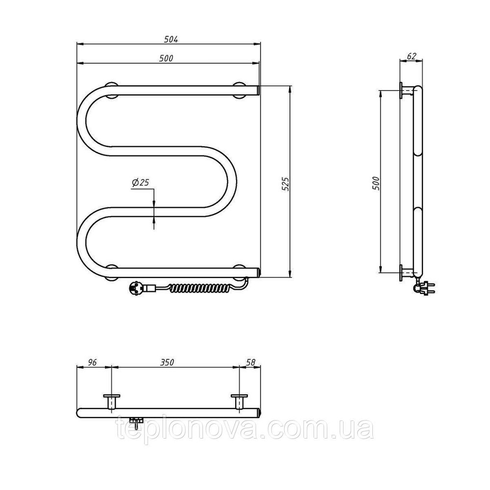 Сушарка для рушників неіржавка Змійовик 500х500 права, біла Чернівці - фото 3