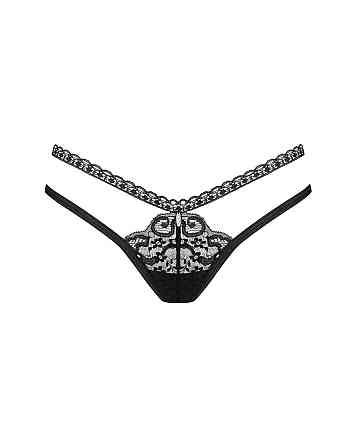 Трусики-стрінги Obsessive Blomentis thong, XS/S, чорні, мереживні, боковинки — подвійні смужки Sex Aura Київ