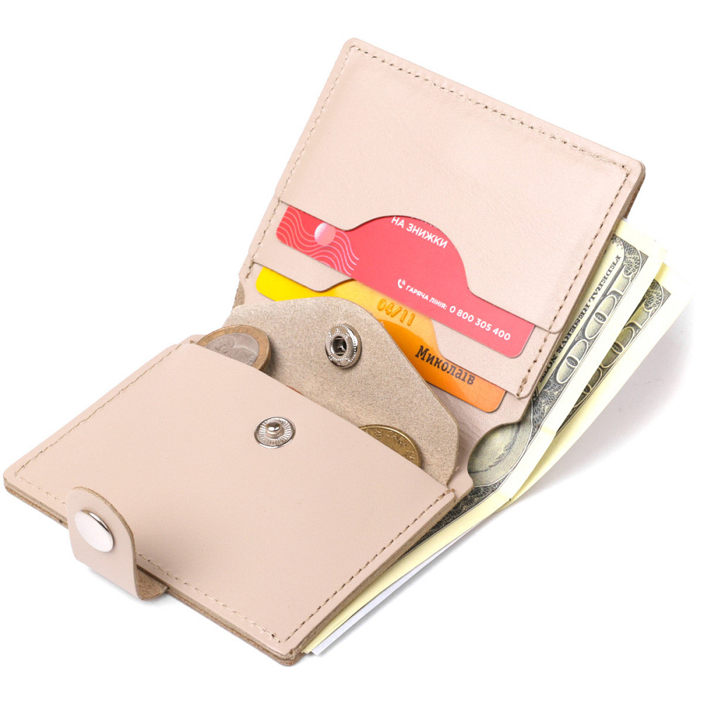 Компактное кожаное портмоне Бежевый (SHVIGEL) Киев - изображение 1