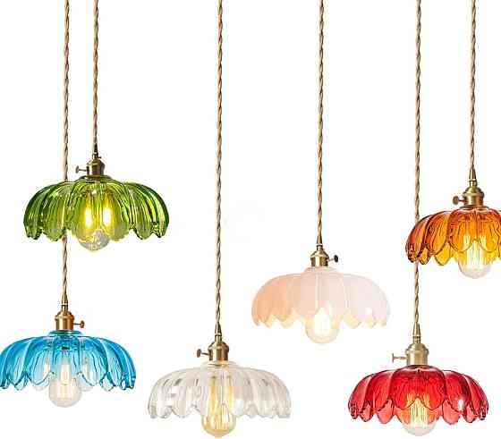 Подвесной светильник люстра 25см стеклянный абажур лотос в винтажном стиле с латунным патроном E27, прозрачный Киев