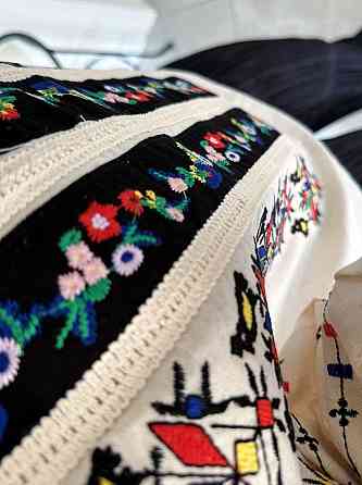 Женская современная вышиванка молочного цвета под старинный домотканый лен коттон 80% полиэстер 20% 46 Одесса