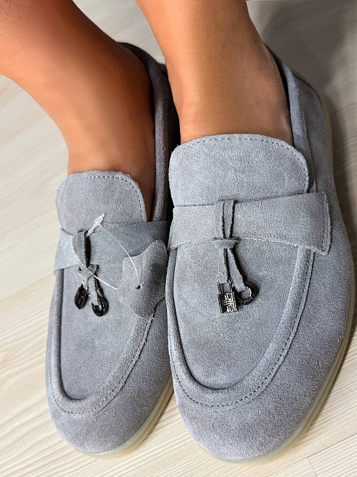 Туфлі жіночі Hengji 336-2 замшеві лофери з фурнітурою сірі, 38, 24,5 см Київ - фото 10