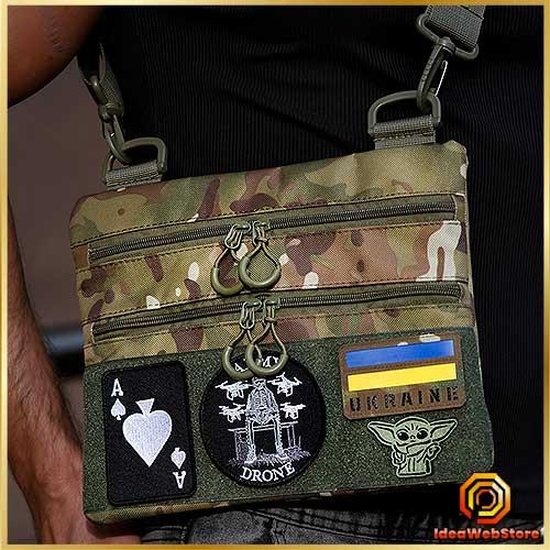 Тактична сумка-кобура чоловіча камуфляжна наплічна мультикам з кордури з липучкою для шевронів Київ - фото 1