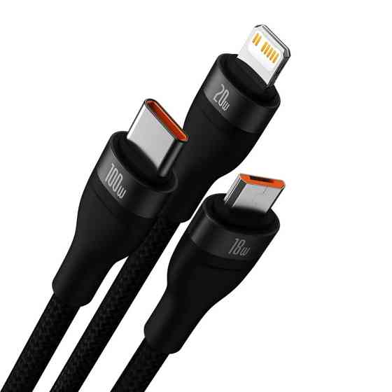 Кабель Baseus Flash Series Two-for-three Charging Cable U+C - M+L+C 100W 1.2m Black CASS030101 Одесса