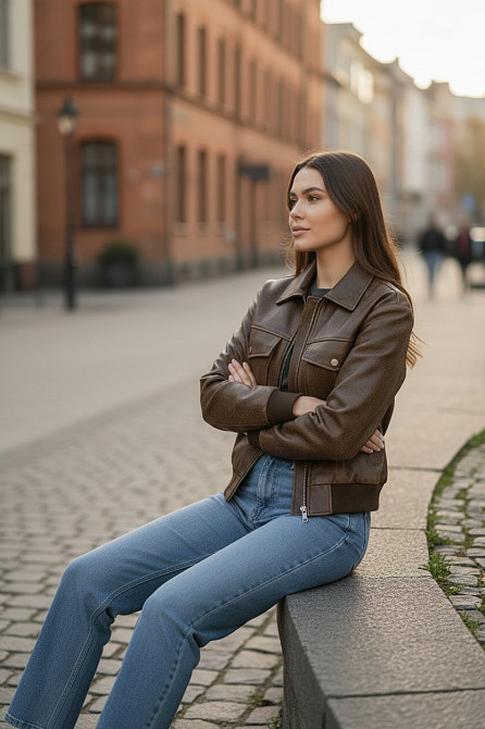 Жіноча куртка бомбер з еко-шкіри Коричневий M Харків - фото 7