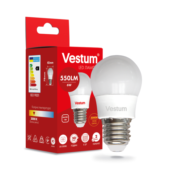 Світлодіодна лампа Vestum G45 6W 3000K 220V E27 1-VS-1202 Київ