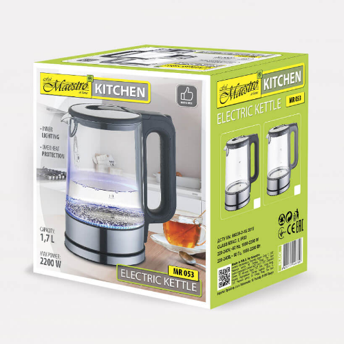 Електрочайник 1,7л 2200W скло (диск) сірий MR-053-GREY Maestro Житомир - изображение 2