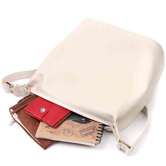 Зручна жіноча сумка з однією довгою ручкою із натуральної шкіри Біла (Vintage) Київ