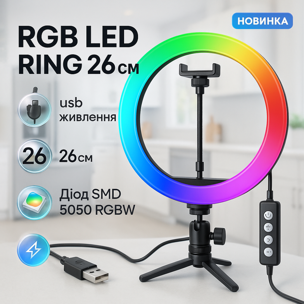 Кольцевая fill light RGB LED RING MJ26, Кольцевая светодиодная led лампа ring, Прожектор для блогеров UE-34 Львов - изображение 19