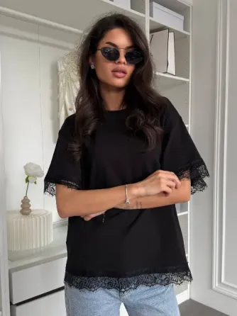 Жіноча oversize футболка з мереживом — трендова футболка Одеса