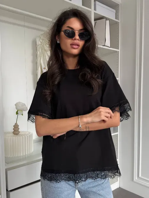 Женская oversize футболка с кружевом - трендовая футболка Одесса - изображение 3