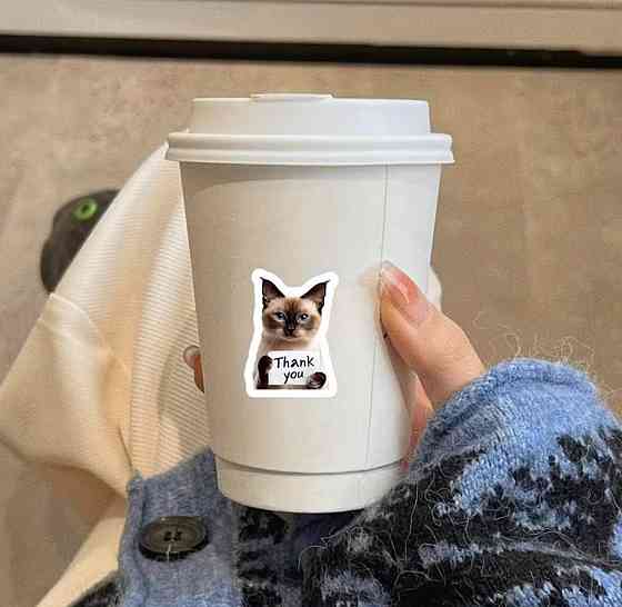 Наклейки Thank you коти 500 шт набір стікерів для упаковки замовлень декору подарунків Київ