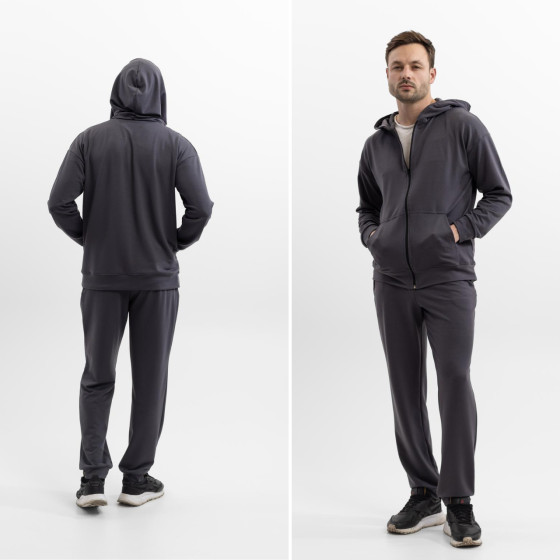 Спортивний костюм чоловічий двунитка толстовка на блискавці та штани на весну/осінь з манжетами бавовна графіт Одеса