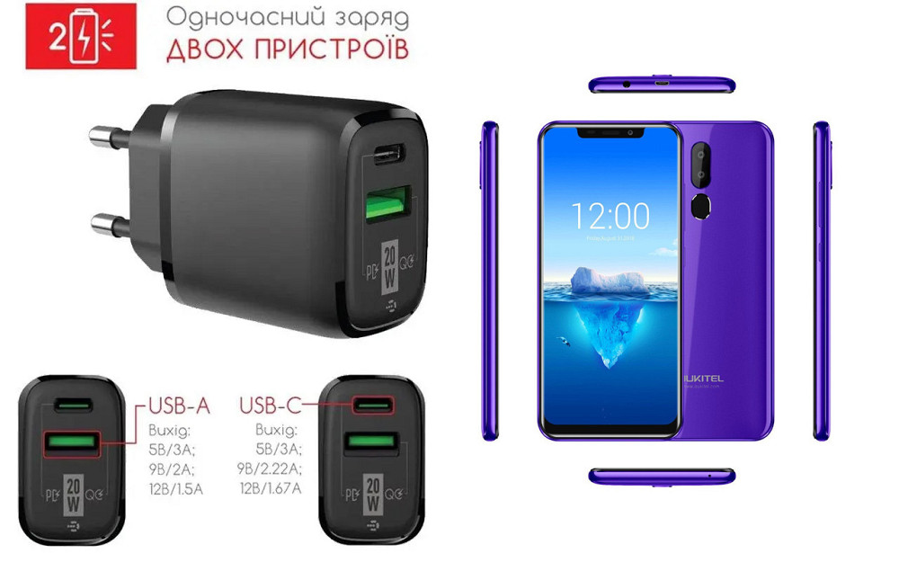Сетевое зарядное устройство для Oukitel C12 Pro, 20W 3A, Quick Charge 3.0 Киев - изображение 1
