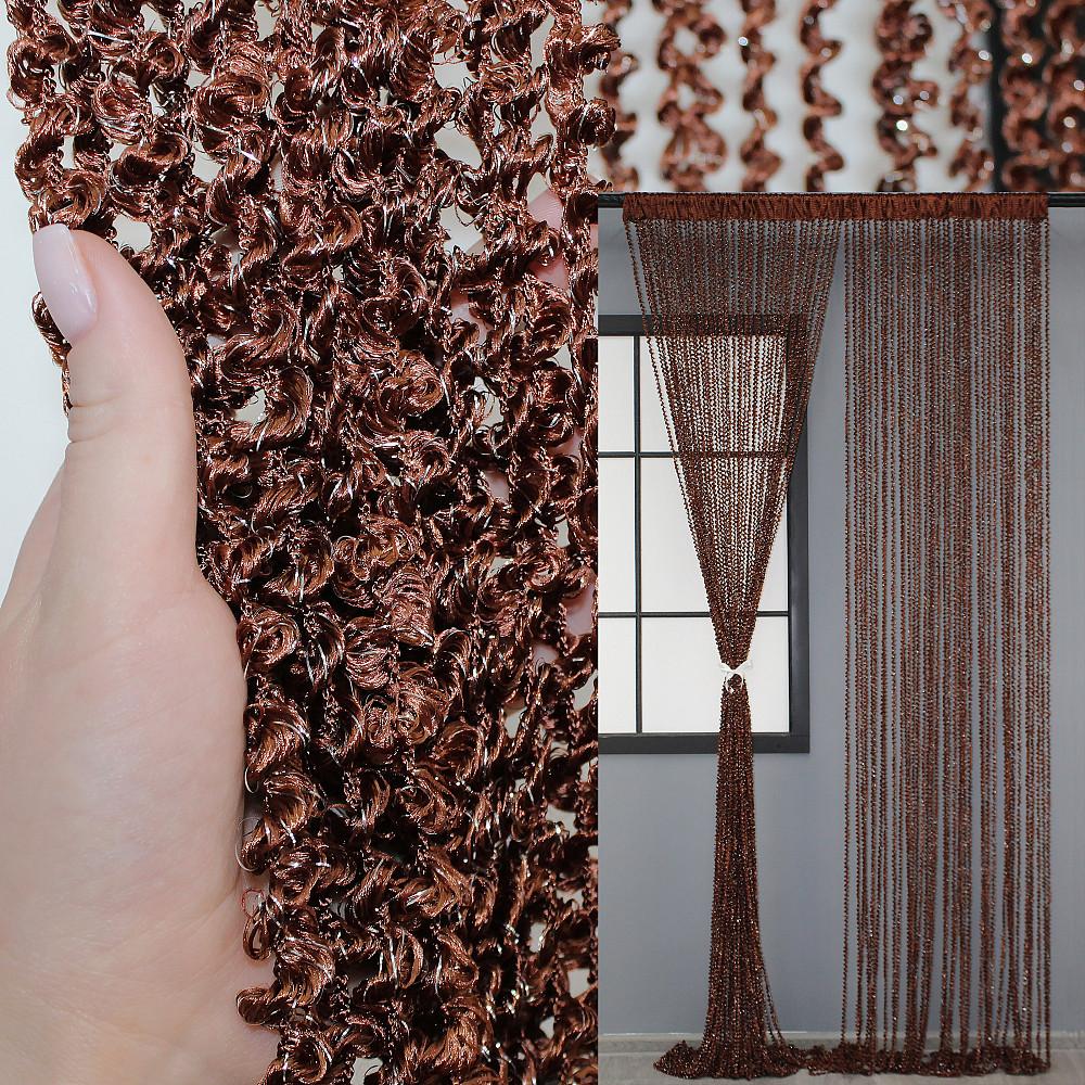 Штори-нитки спіраль з люрексом Коричневий 300х300см 1 шт (61-021) Київ - фото 1