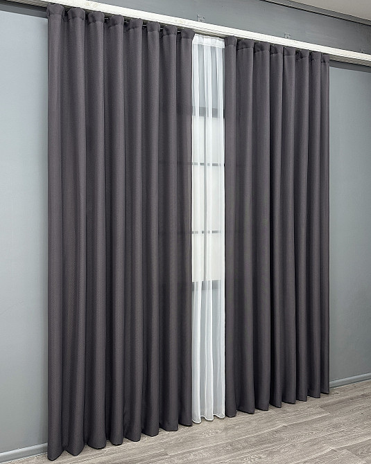 Комплект (2шт 1,2х2,75м) штор лляних штор колекції "Льон Мішковина", колір сірий 1234ш 39-0024 Київ - фото 12