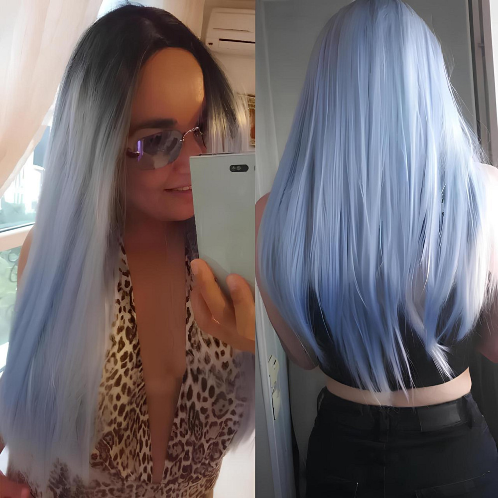Довга блакитна перука омбре RESTEQ 66 см, пряме волосся градієнт, перуки з високоякісних синтетичних волокон Київ - фото 6