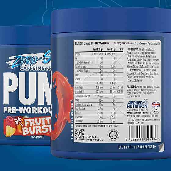 Предтренировочный комплекс Applied Nutrition Pump Pre Workout 3g Zero Stim 375 g (Fruit Burst) Луцк
