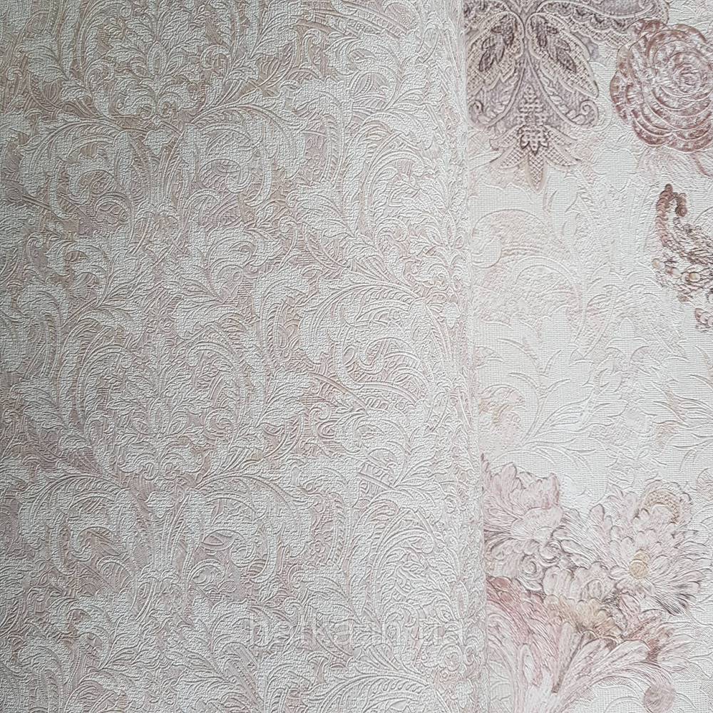 Шпалери метрові вінілові на флізелін Yuanlong Samsara східний малюнок вензелі завитки рожеві на молочному Київ - фото 1