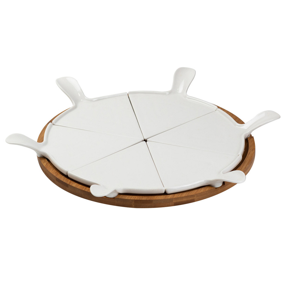 Yiwu Тарілка для піци 28 см порцелянова обертається, бамбукова основа Коломыя - изображение 4