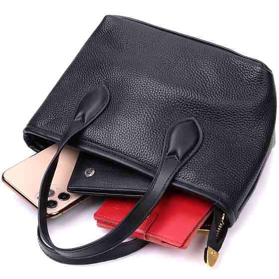 Містка сумка з двома ручками з натуральної шкіри Vintage 22286 Чорна Київ