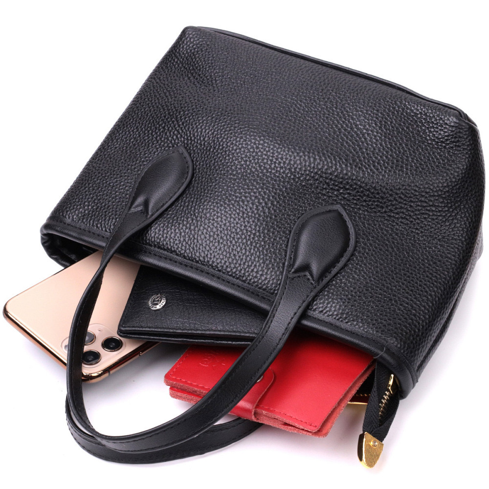 Містка сумка з двома ручками з натуральної шкіри Vintage 22286 Чорна Київ - фото 6