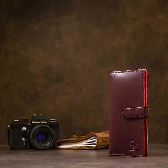 Шкіряне глянсове портмоне Бордовий (GRANDE PELLE) Київ