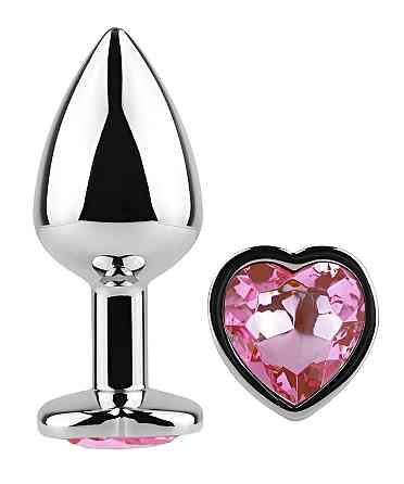 Анальна пробка з кристалом EGZO - Silver Heart Plug Pink size S Sex Aura Київ