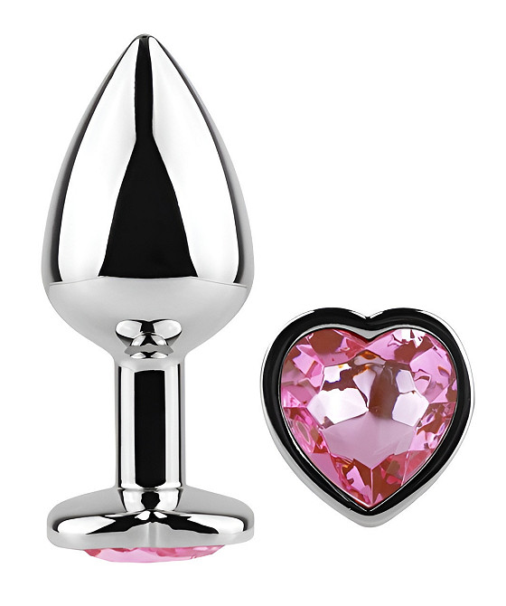Анальна пробка з кристалом EGZO - Silver Heart Plug Pink size S Sex Aura Київ - фото 2