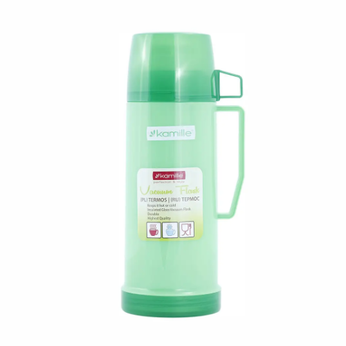 Термос 1л зі скляною колбою і пластикової чашкою (синій, зелений, червоний) KAMILLЕ 2072 Житомир - фото 1