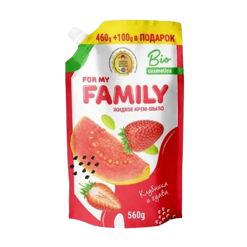 Крем-мило Очищувальна дія 560мл (дой-пак) Полуниця й гуава For my family Житомир - фото 1
