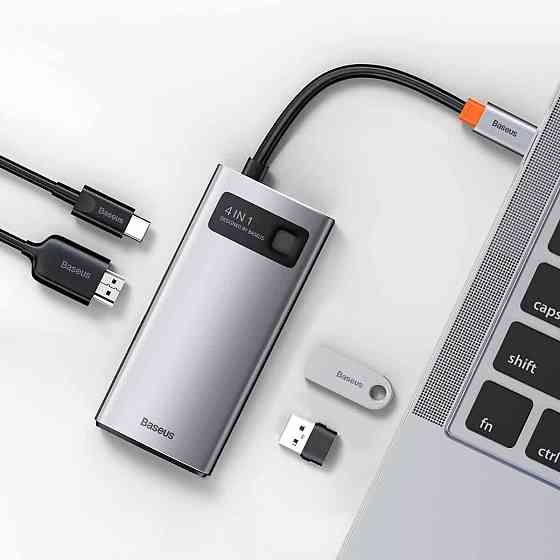 USB-Hub Baseus Metal Gleam Series 4-in-1 Multifunctional Type-C HUB Docking Station Gray (Type-C to USB3.0*3+RJ45*1) Київ