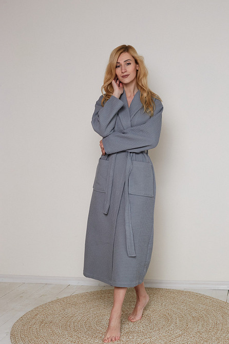 Женский вафельный халат Ideal Textile длинный серый (56860629) 3XL Черновцы - изображение 3