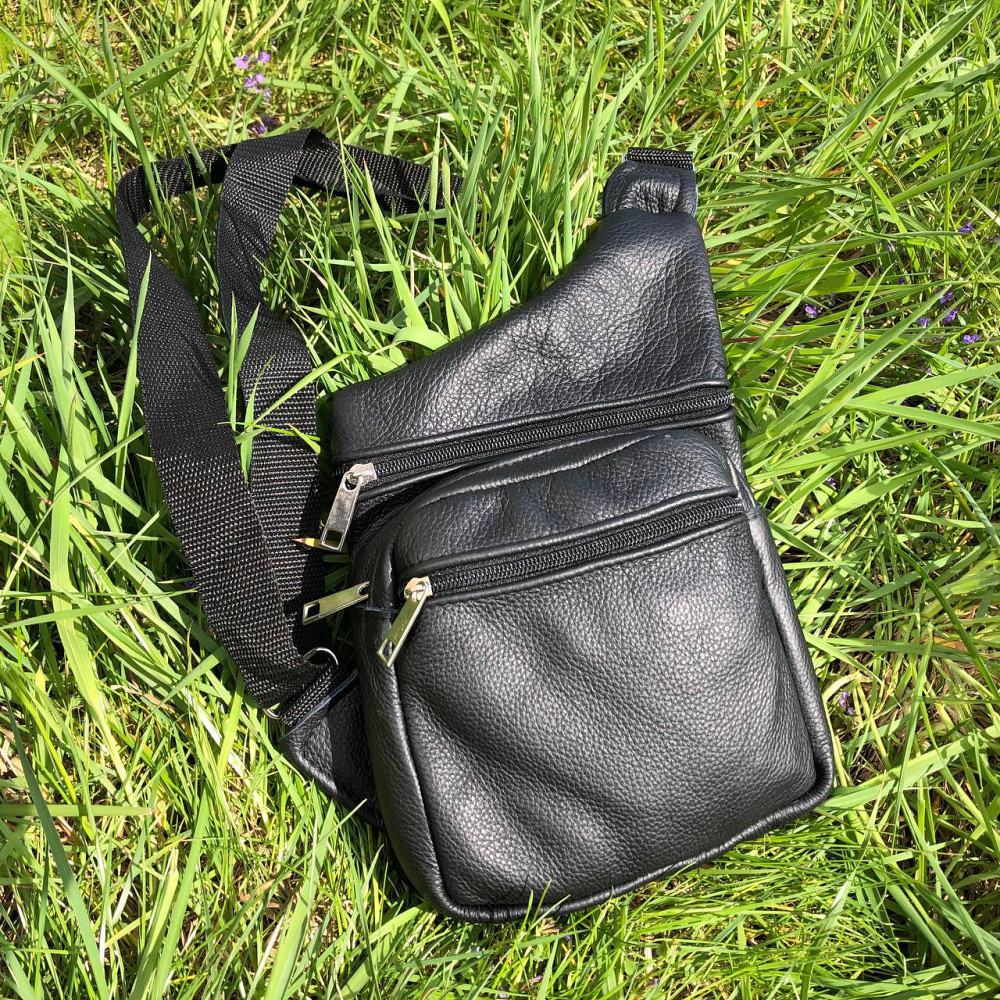 Чоловіча шкіряна нагрудна сумка слінг бананка багато відділень повсякденна сумка для дрібниць Idea Київ - фото 5