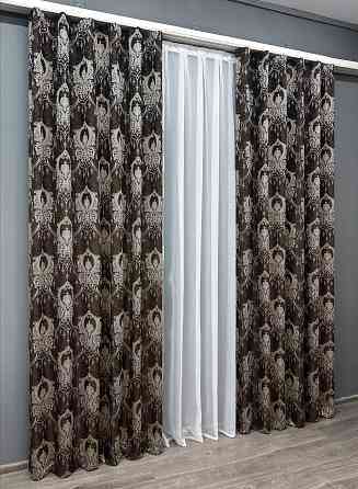 Комплект готових штор VR-Textil Парча № 1773ш Венге з молочним 155х290 см 2 шт (33-0735) Київ