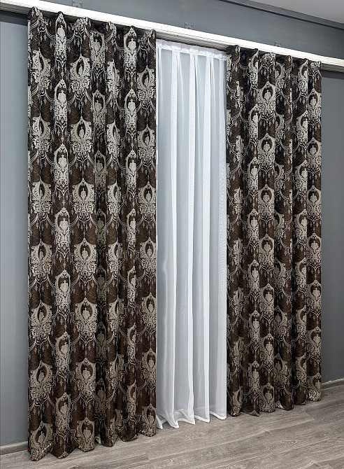 Комплект готовых штор VR-Textil Парча № 1773ш Венге с молочным 155х290 см 2 шт (33-0735) Киев - изображение 4